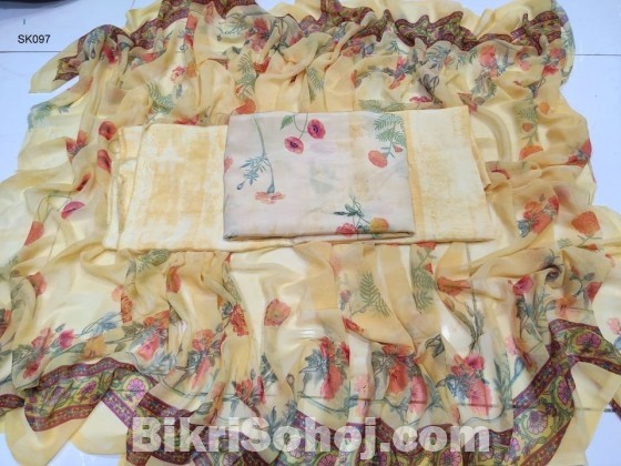 Unstitched Indian Resika silk three piece